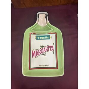 Margarita Tequila Bottle-Style Ceramic Snack Chip & Dip Dish